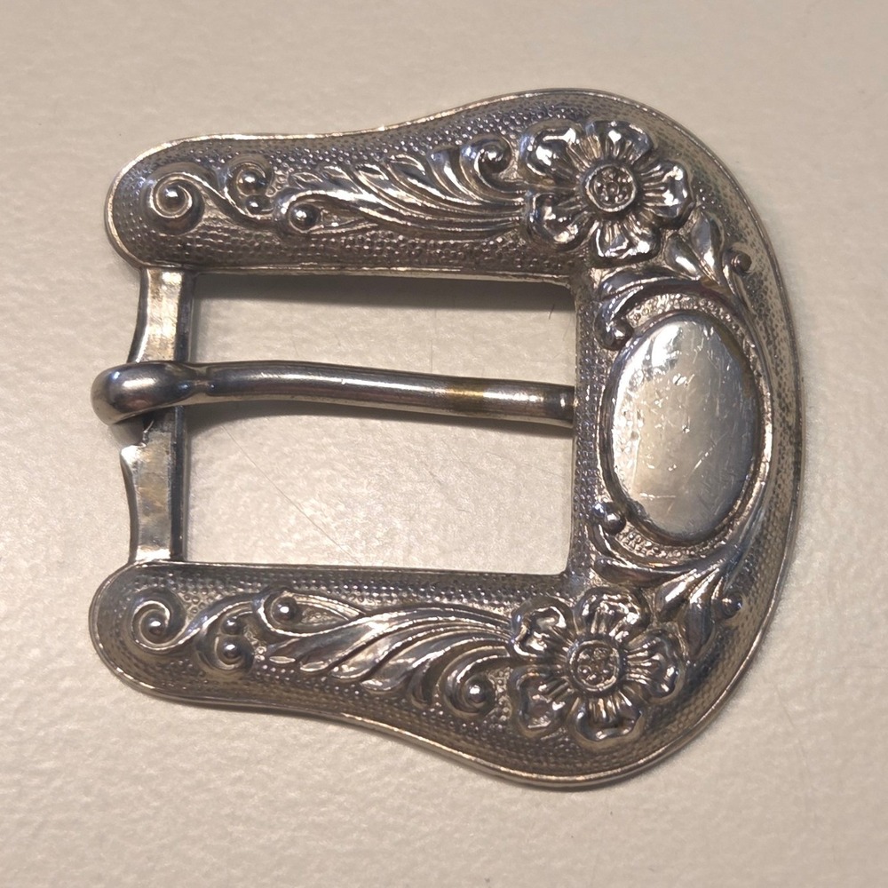 Bojar Western‎ Belt Buckle Floral Filigree Oval Medallion Silver Tone